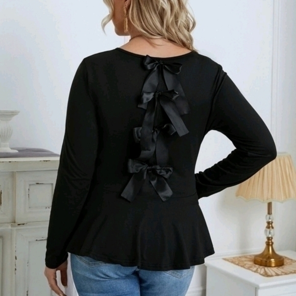 SHEIN PLUS PEPLUM BOW BACK TOP SZ 3X